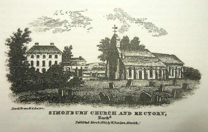 Engraving of Simonburn Church and Rectory