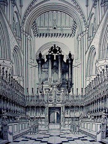 Engraving, cathedral organ